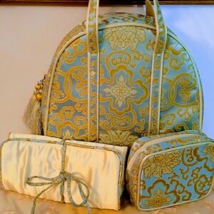 Luxurious Gold and Blue Travel Bag Set